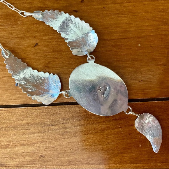 Native American Sterling Silver and Turquoise Feather Necklace - Picture 3 of 8